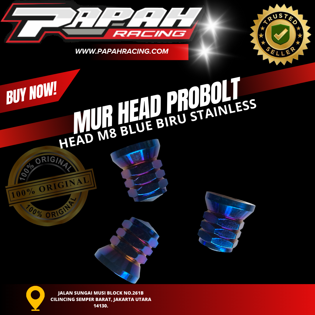 MUR HEAD PROBOLT HEAD M8 BLUE BIRU STAINLESS
